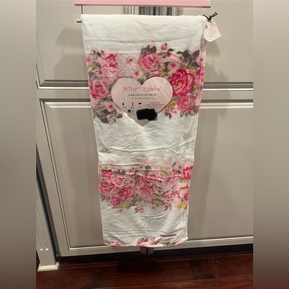 Betsey Johnson Pink and Yellow Roses Floral Throw Blanket